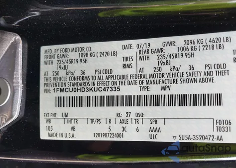 2019 Ford Escape Sel from USA, damaged, VIN 1FMCU0HD3KUC47335